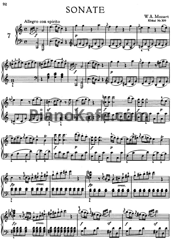 Ноты В. Моцарт - Соната №7 до мажор (К. 309) - PianoKafe.com