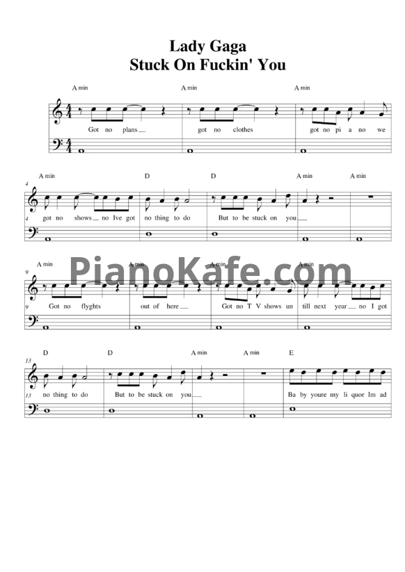 Ноты Lady Gaga - Stuck on fuckin' you - PianoKafe.com