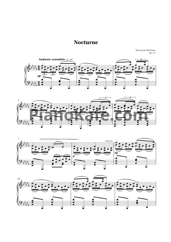 Ноты Thomas de Hartmann - Nocturne (Op. 7/5) - PianoKafe.com