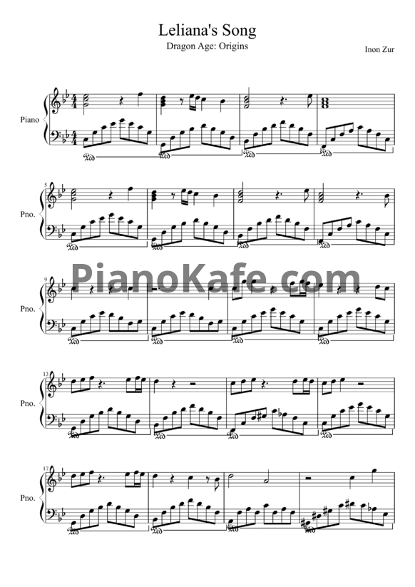 Ноты Inon Zur - Leliana's song - PianoKafe.com