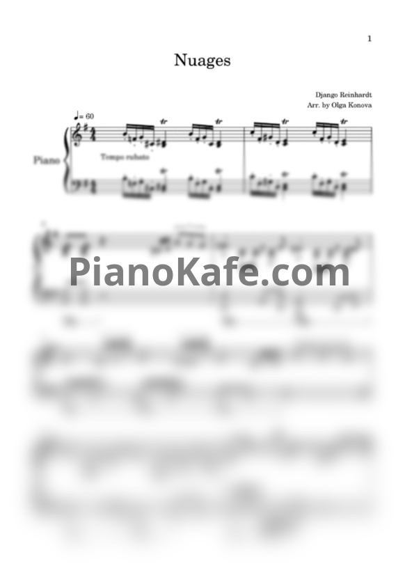 Ноты Django Reinhardt - Nuages (Piano cover) - PianoKafe.com