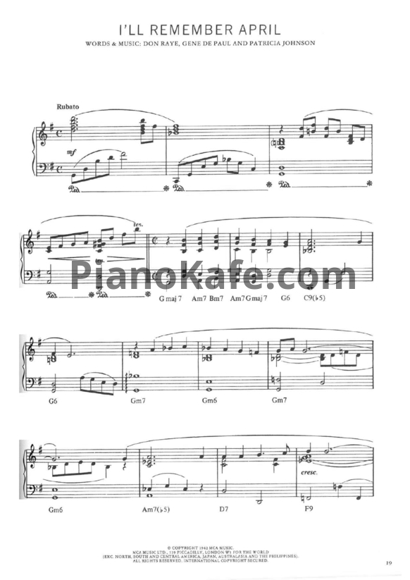 Ноты Don Raye, Gene de Paul and Patricia Johnson - I'll remember april - PianoKafe.com