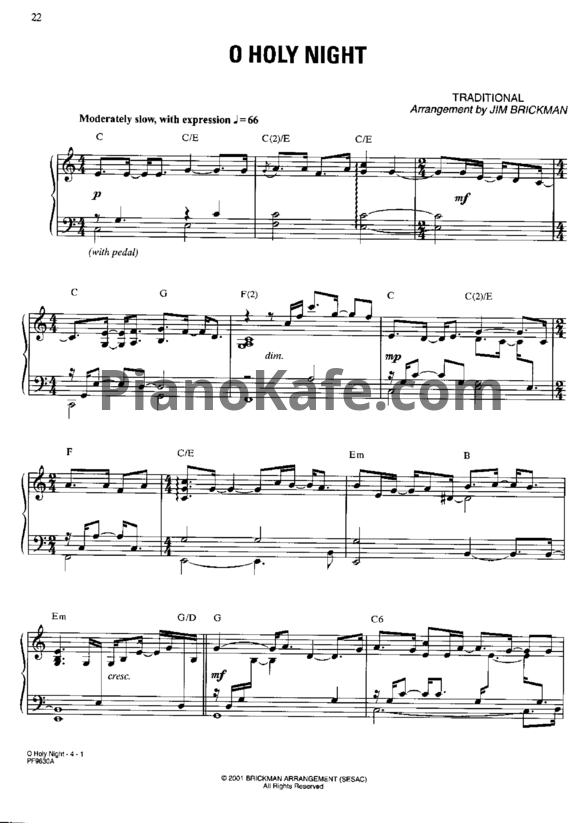 Ноты Jim Brickman - O holy night - PianoKafe.com