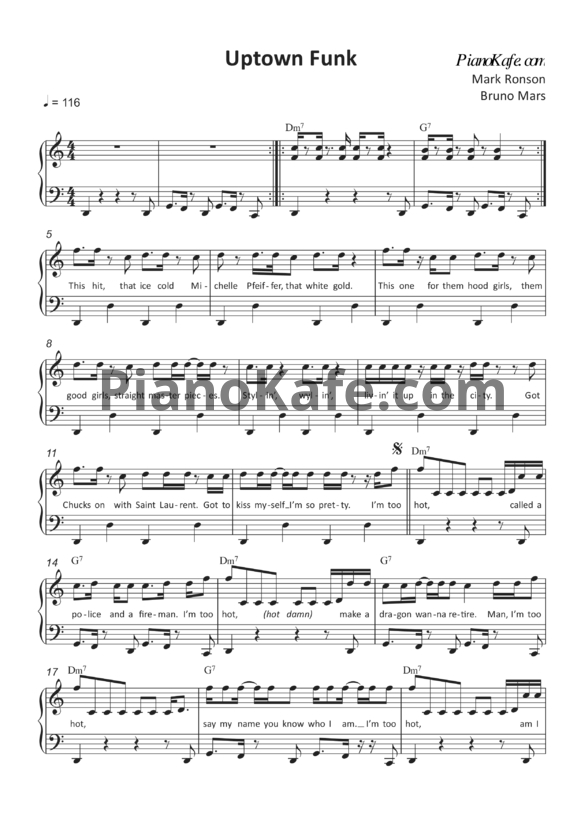 Ноты Mark Ronson feat. Bruno Mars - Uptown funk - PianoKafe.com