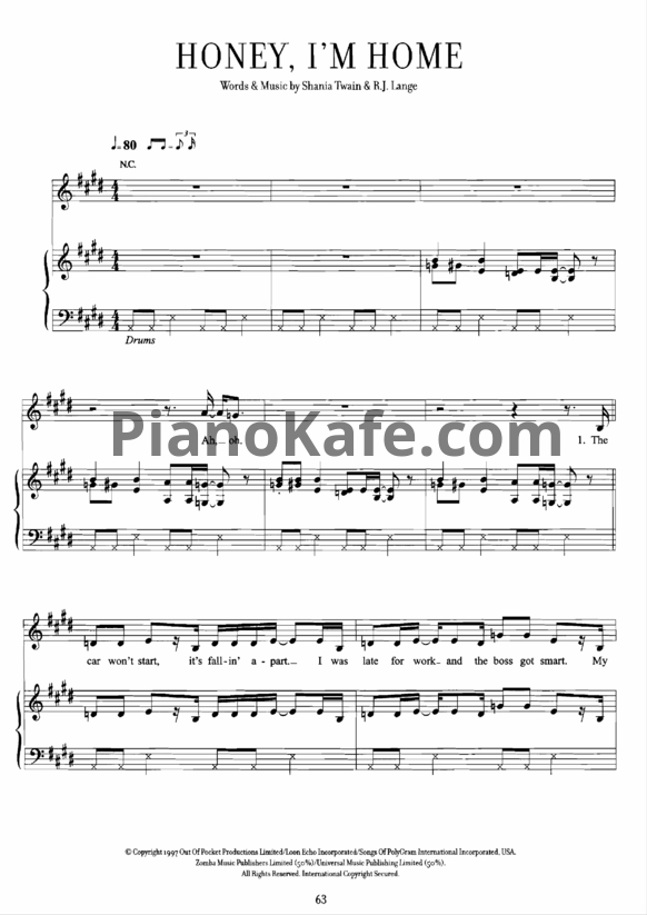 Ноты Shania Twain - Honey, I'm home - PianoKafe.com