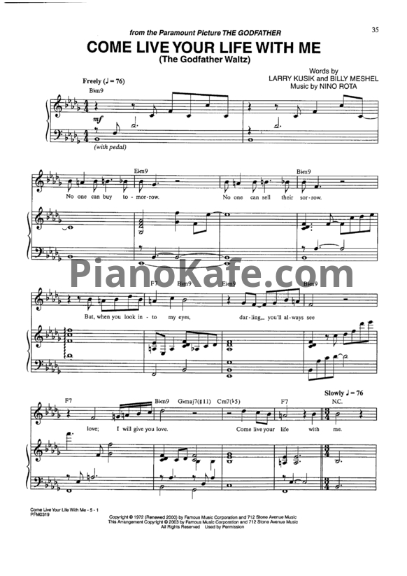 Ноты Peter Cincotti - Come live your life with me - PianoKafe.com