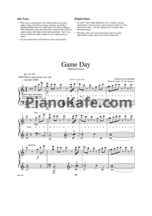 Ноты Jon Schmidt - Game Day - PianoKafe.com