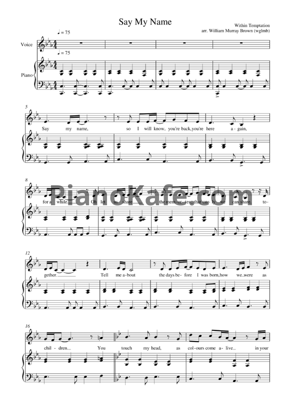 Ноты Within Temptation - Say my name (Версия 2) - PianoKafe.com