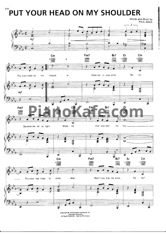 Ноты Paul Anka - Put your head on my shoulders - PianoKafe.com
