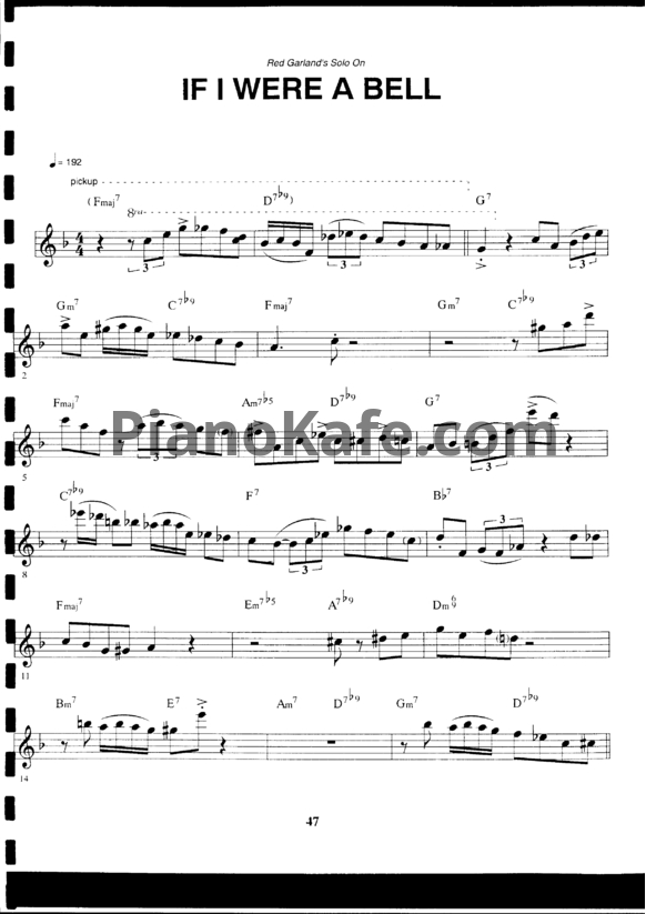 Ноты Red Garland - If I were a bell (Piano solo) - PianoKafe.com