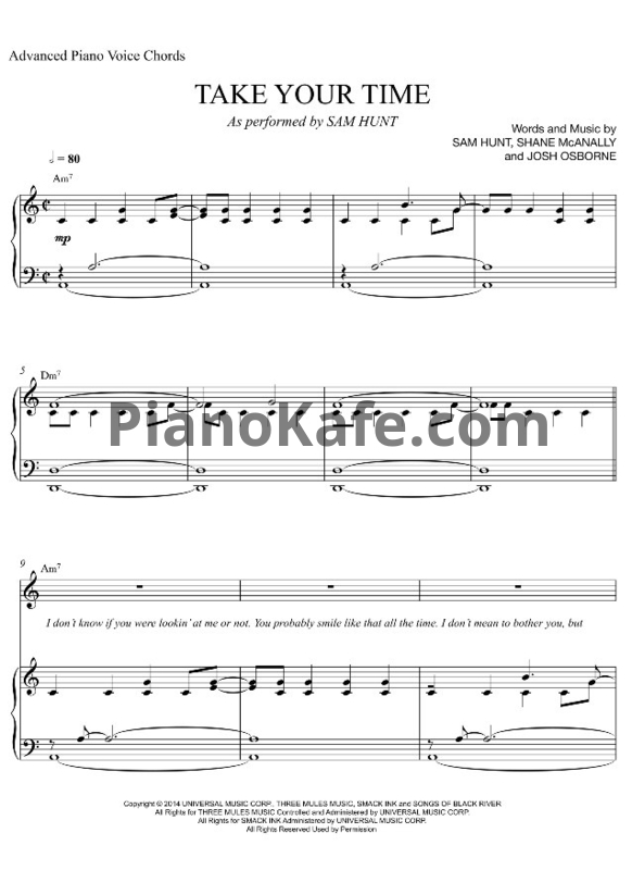 Ноты Sam Hunt - Take your time - PianoKafe.com