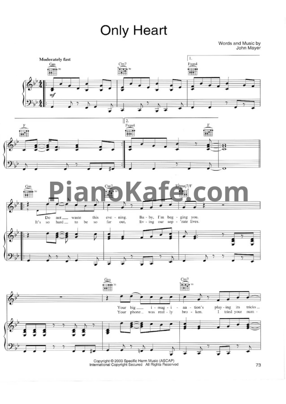 Ноты John Mayer - Only Heart - PianoKafe.com
