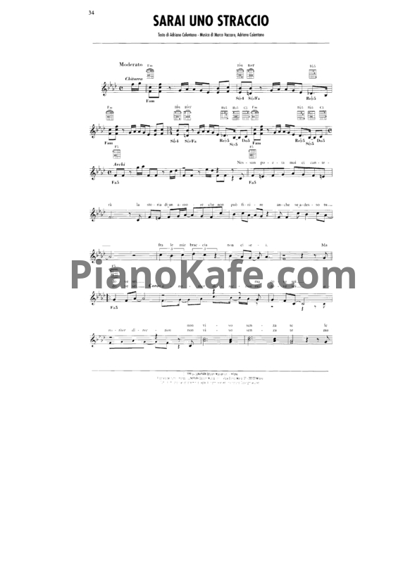 Ноты Adriano Celentano - Sarai uno straccio - PianoKafe.com