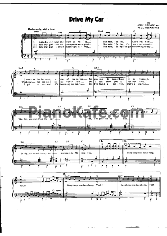 Ноты The Beatles - Drive my car (Piano solo) - PianoKafe.com