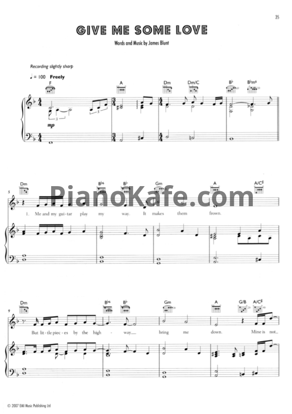 Ноты James Blunt - Give me some love - PianoKafe.com