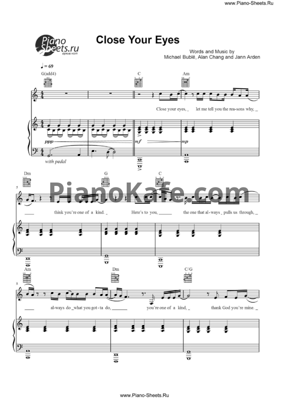Ноты Michael Buble - Close your eyes - PianoKafe.com