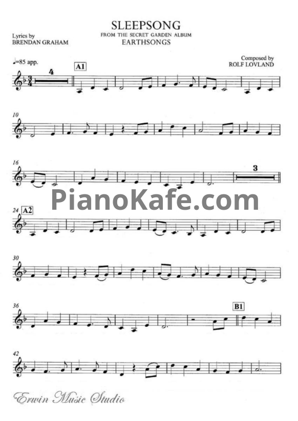 Ноты Secret Garden - Sleepsong (для скрипки) - PianoKafe.com