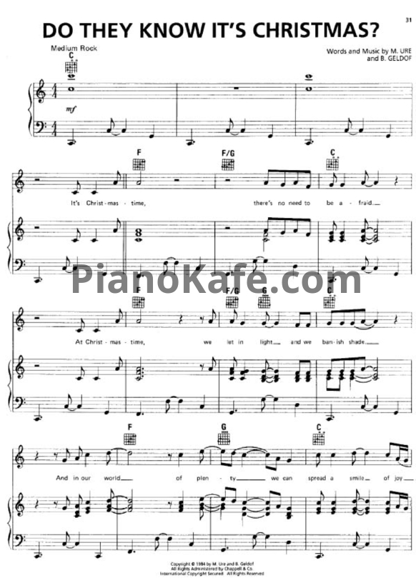 Ноты Band Aid - Do they know it's Christmas - PianoKafe.com
