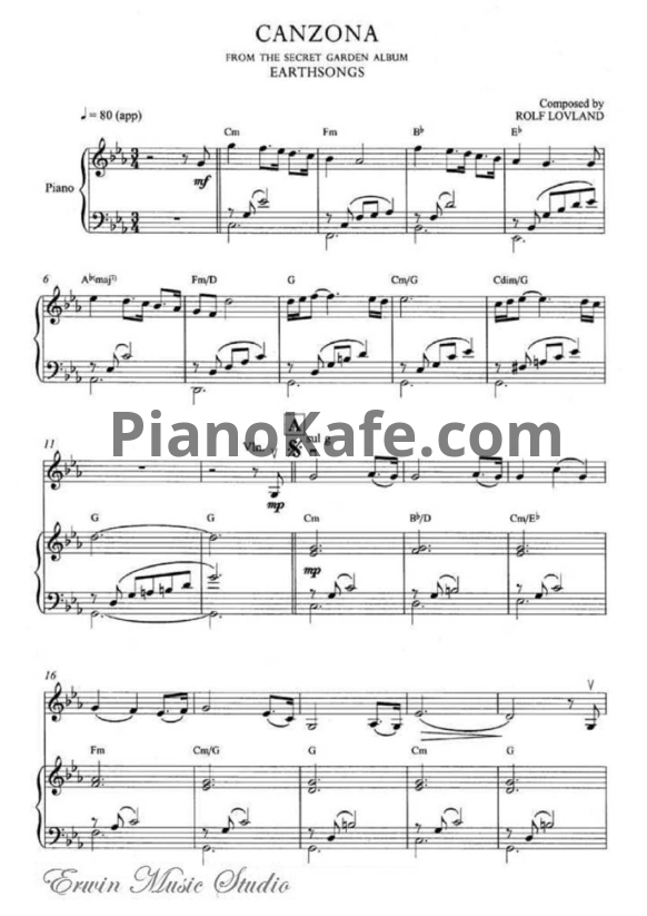 Ноты Secret Garden - Canzona (для пианино и скрипки) - PianoKafe.com
