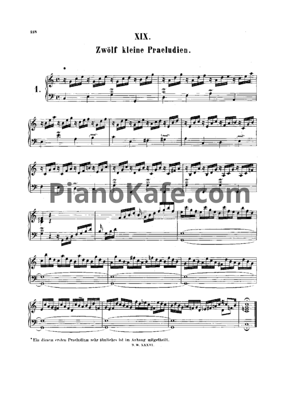 Ноты И. Бах - 12 маленьких прелюдий - PianoKafe.com