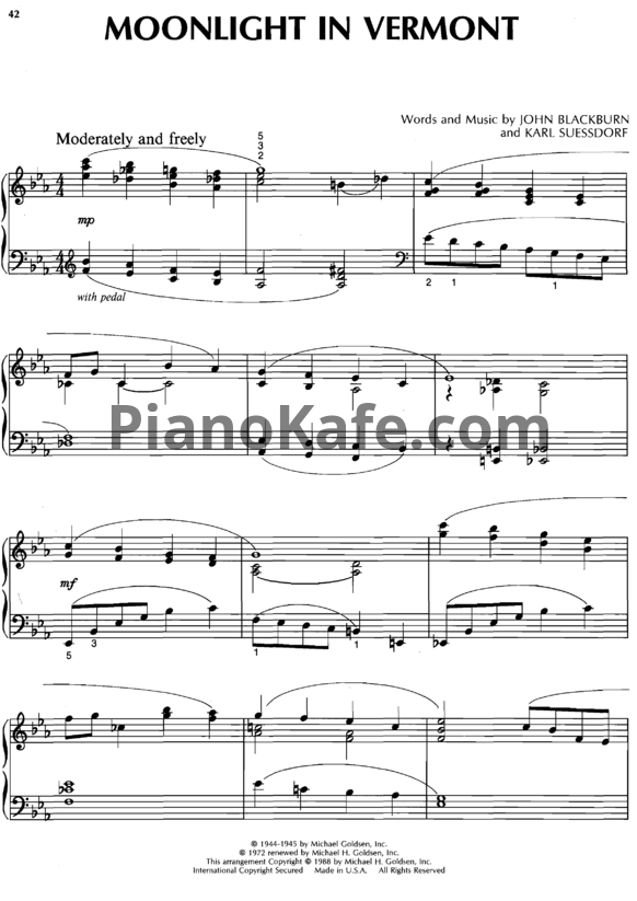 Ноты Frank Sinatra - Moonlight in Vermont (Версия 3) - PianoKafe.com