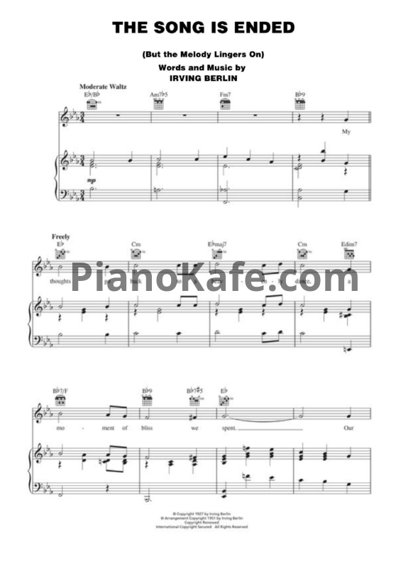 Ноты Irving Berlin - The song is ended (But the melody lingers on) - PianoKafe.com