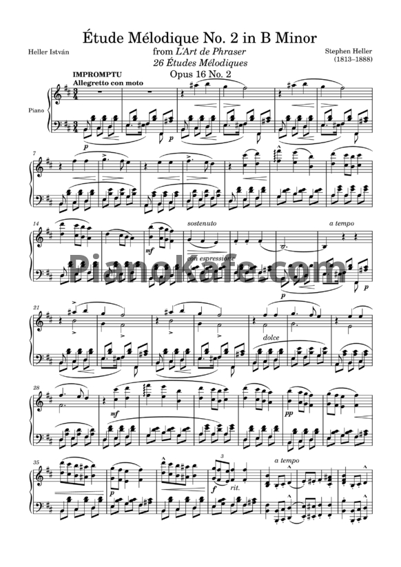 Ноты Стефан Хеллер - Мелодический этюд (Op. 16, №2) си минор - PianoKafe.com