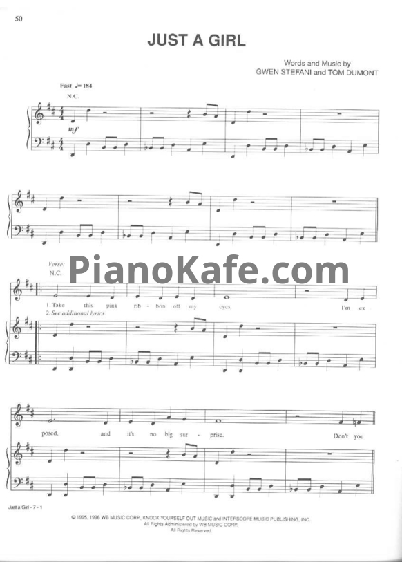 Ноты No Doubt - Just a girl - PianoKafe.com