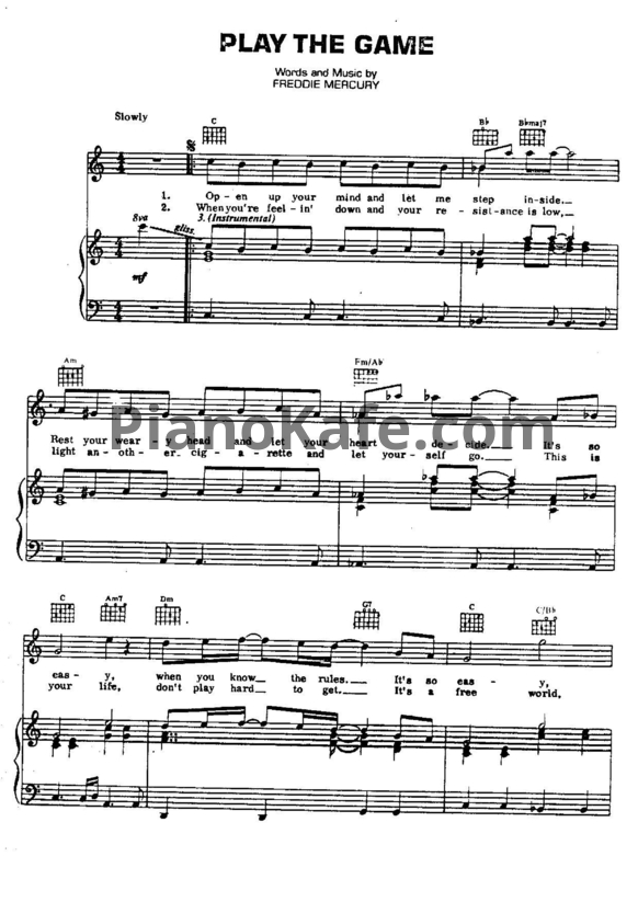 Ноты Queen - Play the game - PianoKafe.com