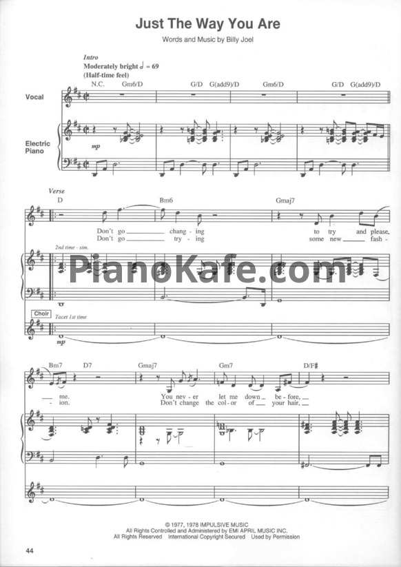 Ноты Billy Joel  - Just the way you are (Версия 2) - PianoKafe.com