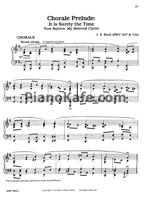 Ноты Вильгельм Кемпф, И. Бах - Es ist gewisslich an der Zeit (BWV 307 & 734) - PianoKafe.com
