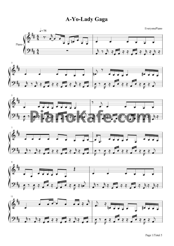 Ноты Lady Gaga - A-Yo - PianoKafe.com