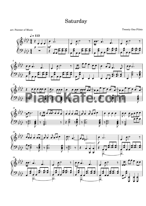 Ноты Twenty One Pilots - Saturday - PianoKafe.com