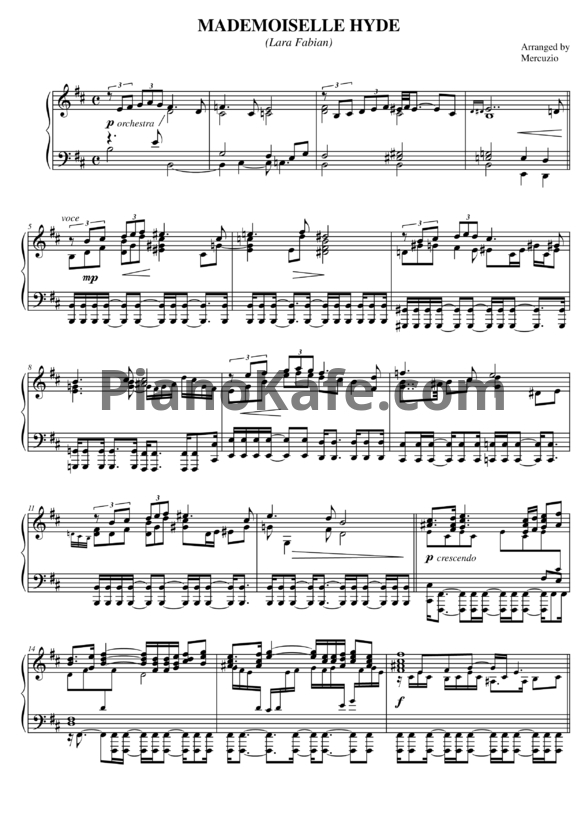 Ноты Lara Fabian - Mademoiselle hyde - PianoKafe.com