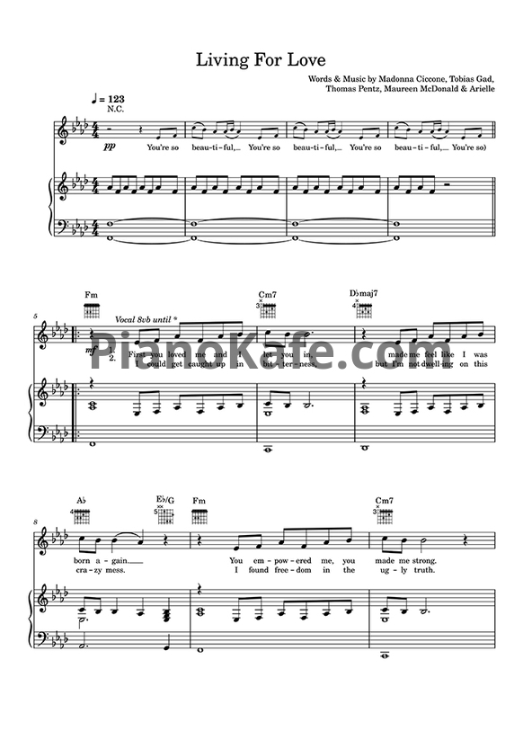 Ноты Madonna - Living for love - PianoKafe.com
