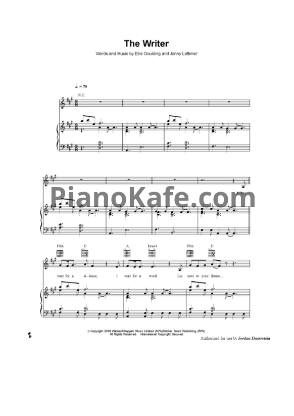 Ноты Ellie Goulding - The writer - PianoKafe.com
