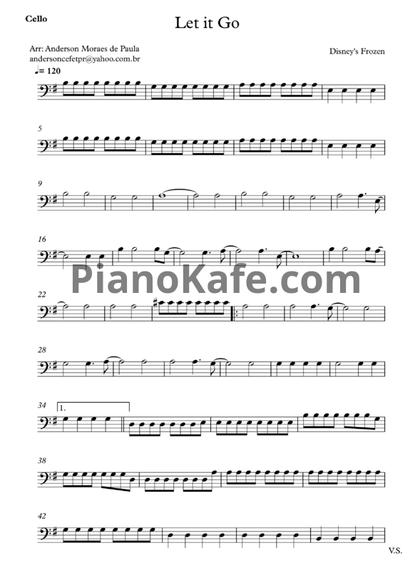 Ноты Demi Lovato - Let it go (для виолончели) - PianoKafe.com