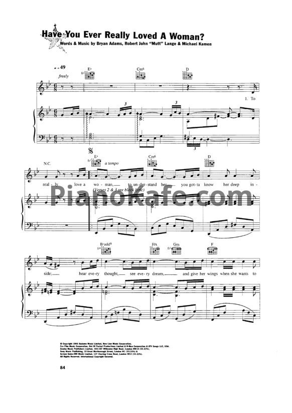 Ноты Bryan Adams - Have you ever really loved a woman? - PianoKafe.com