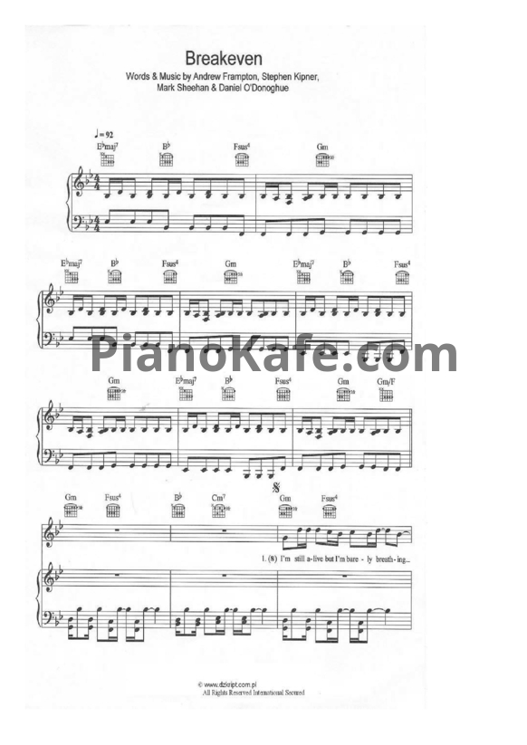 Ноты The Script - Breakeven - PianoKafe.com