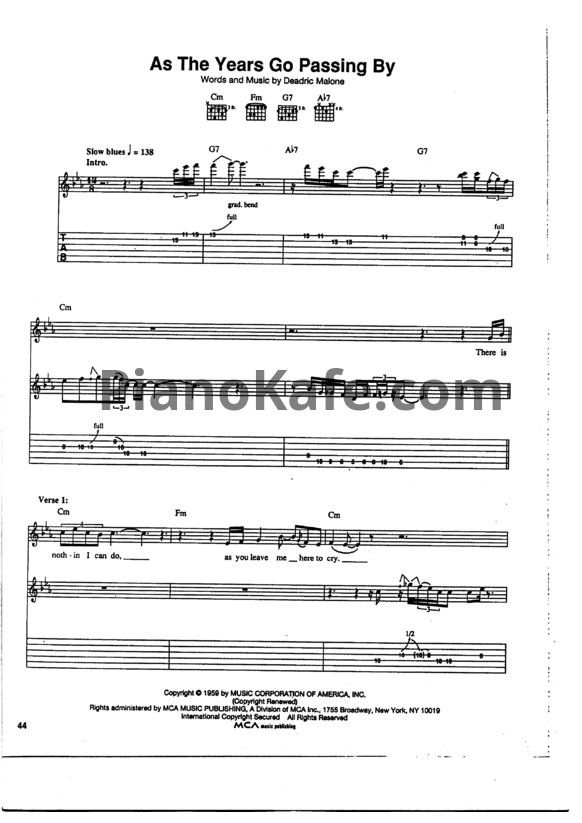 Ноты Gary Moore - As the years go passing by (Guitar tabs) - PianoKafe.com