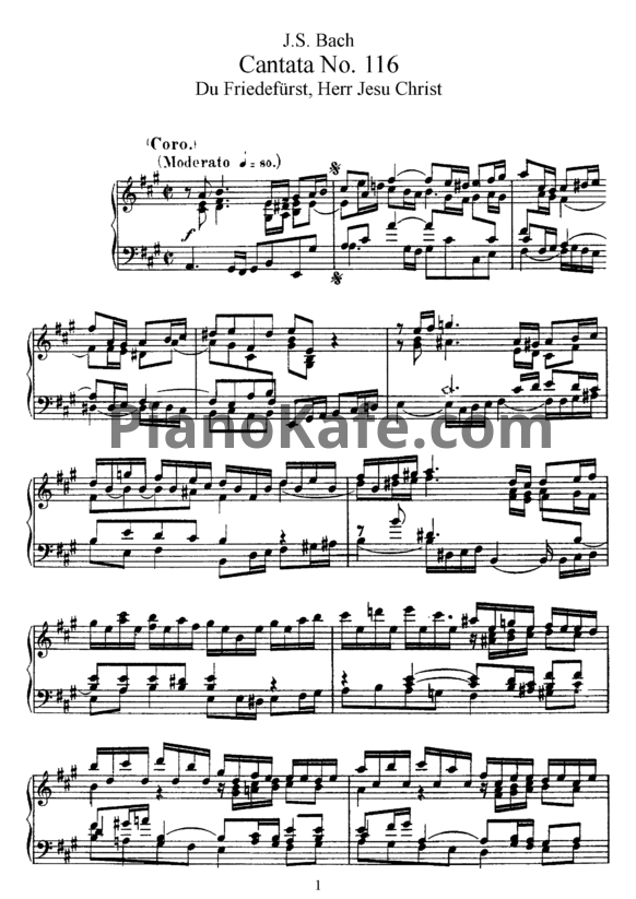 Ноты И. Бах - Кантата №116 "Du friedefurt, herr jesu christ" (BWV 116) - PianoKafe.com