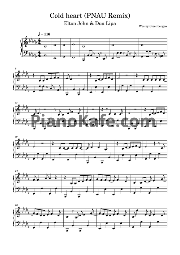 Ноты Elton John, Dua Lipa - Cold heart (PNAU Remix) - PianoKafe.com