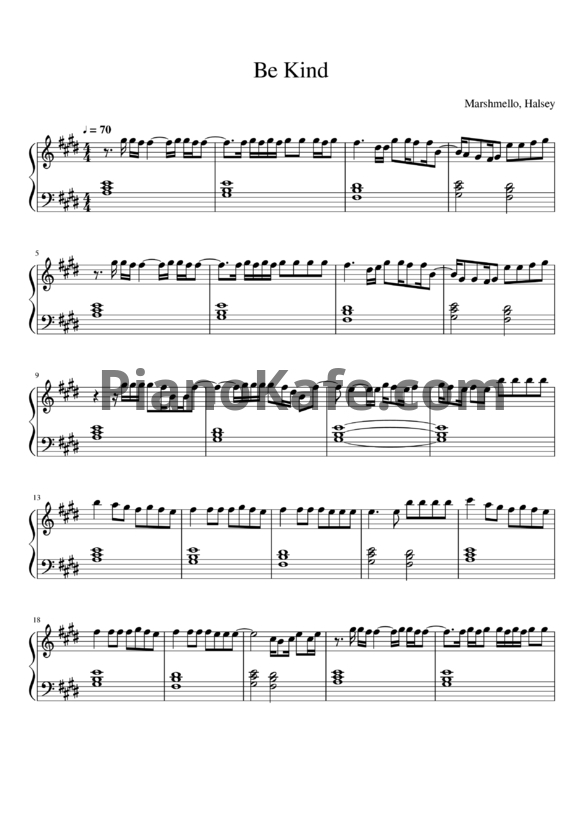 Ноты Marshmello & Halsey - Be kind - PianoKafe.com