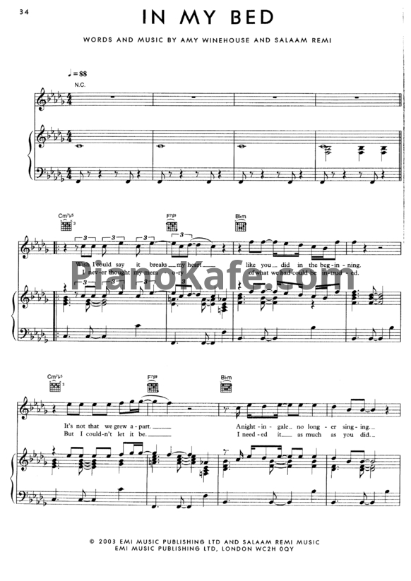 Ноты Amy Winehouse - In my bed - PianoKafe.com