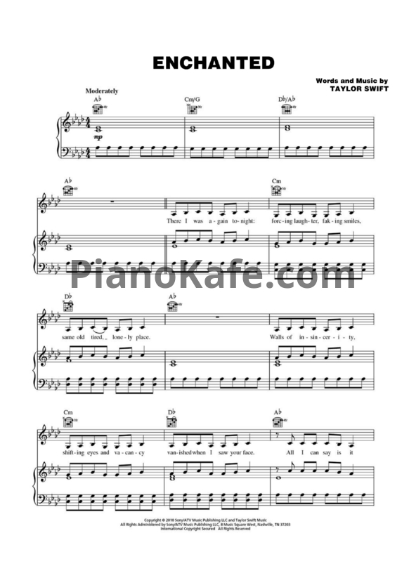 Ноты Taylor Swift - Enchanted (Версия 2) - PianoKafe.com