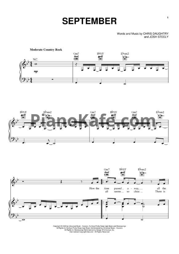 Ноты Daughtry - September - PianoKafe.com