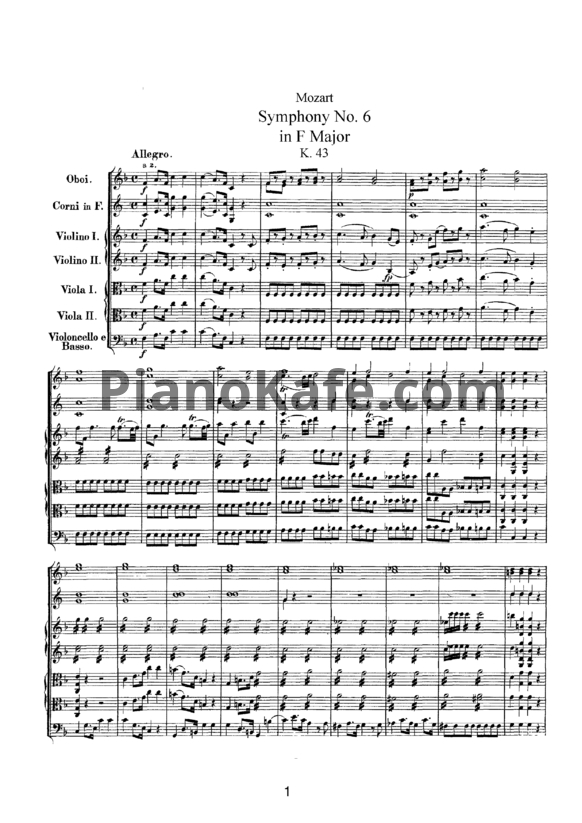 Ноты В. Моцарт - Симфония №6 фа мажор (K. 43, партитура) - PianoKafe.com