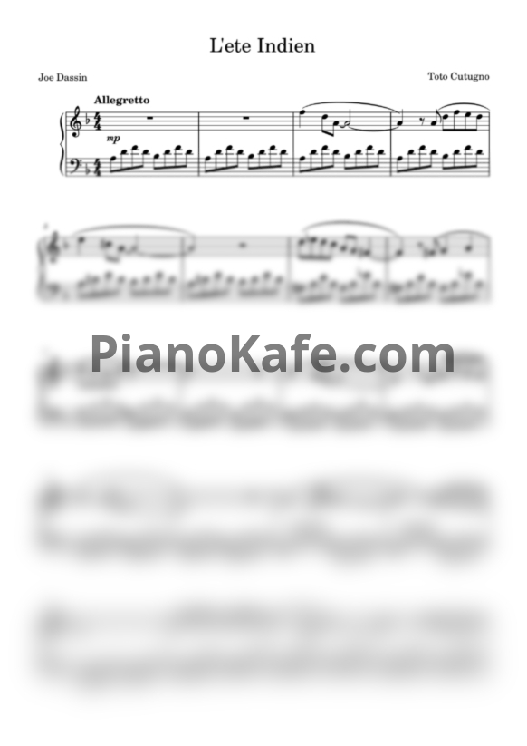 Ноты Joe Dassin - L'ete Indien (Бабье лето) - PianoKafe.com