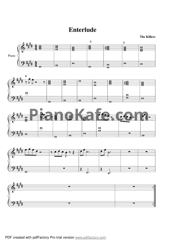 Ноты The Killers - Enterlude - PianoKafe.com