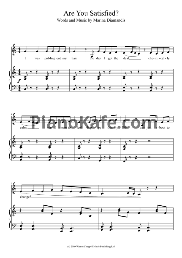 Ноты Marina & The Diamonds - Are you satisfied? - PianoKafe.com